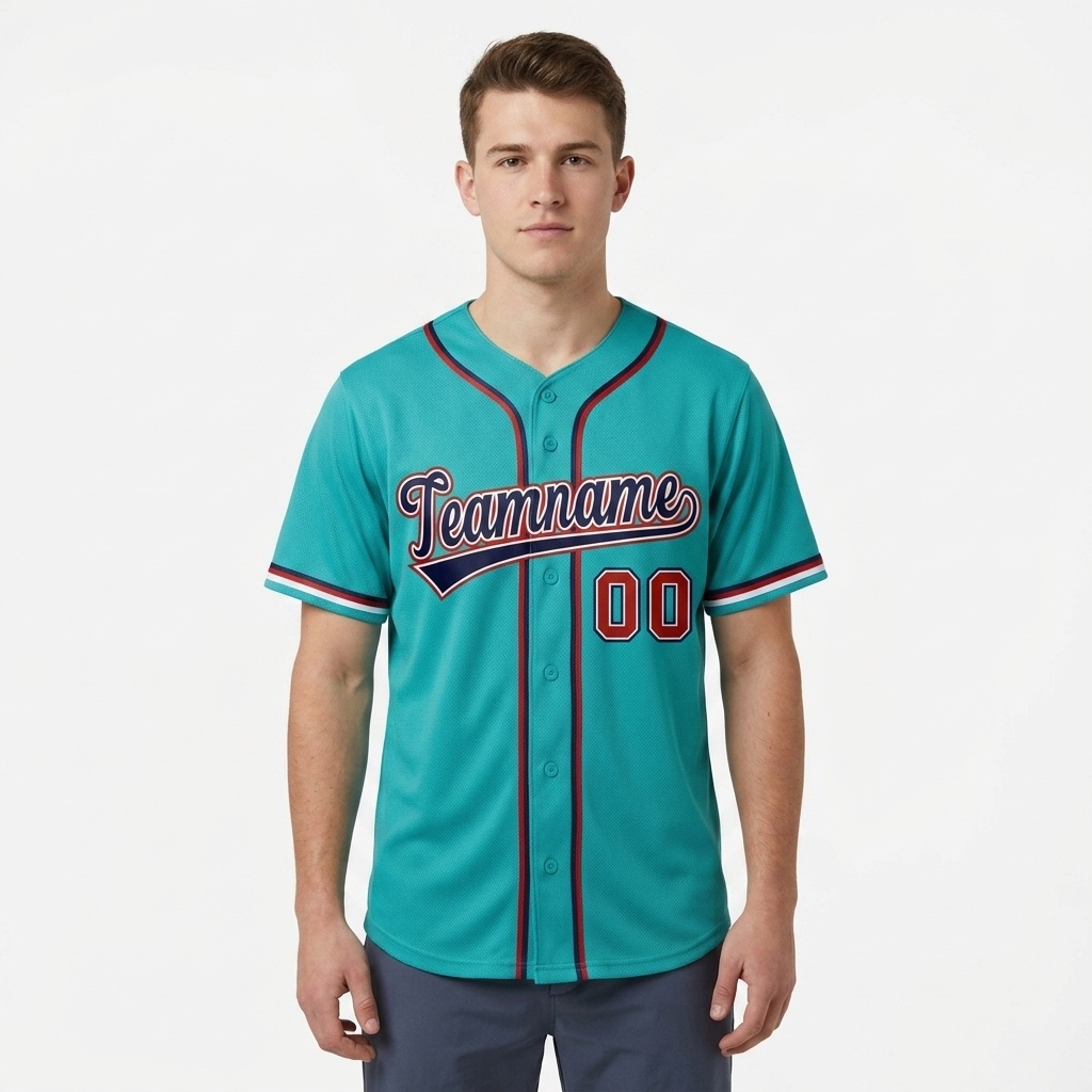 Custom Aqua & Navy/Red Gradient Fashion Baseball Jersey