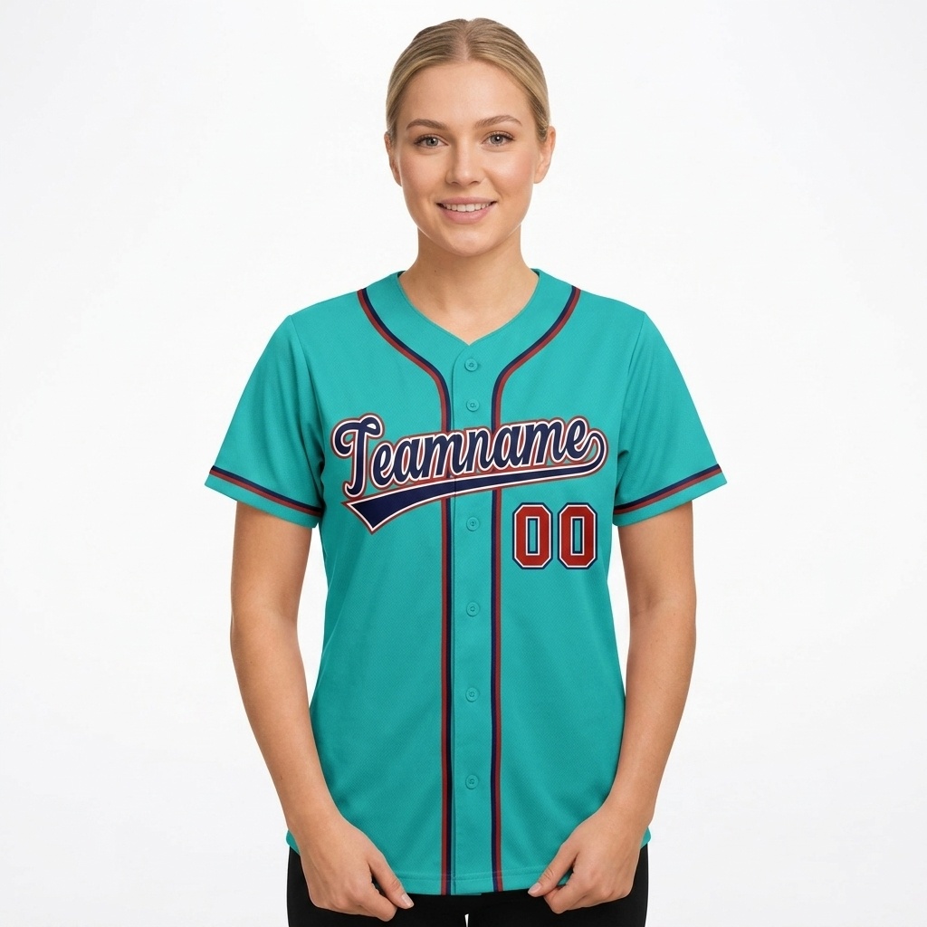 Custom Aqua & Navy/Red Gradient Fashion Baseball Jersey
