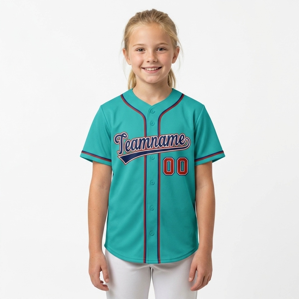 Custom Aqua & Navy/Red Gradient Fashion Baseball Jersey