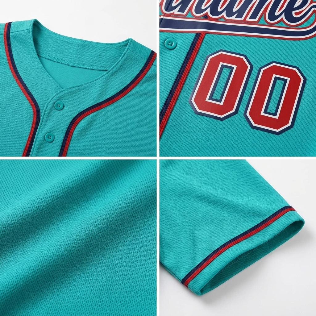 Custom Aqua & Navy/Red Gradient Fashion Baseball Jersey