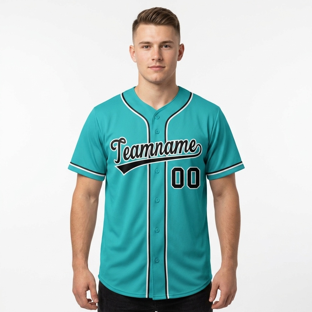 Custom Aqua & Navy/White Gradient Fashion Baseball Jersey