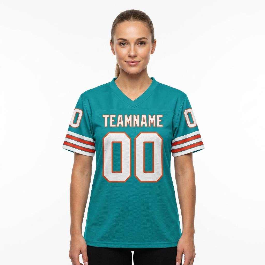 Custom Aqua & White/Red Classic Football Jersey