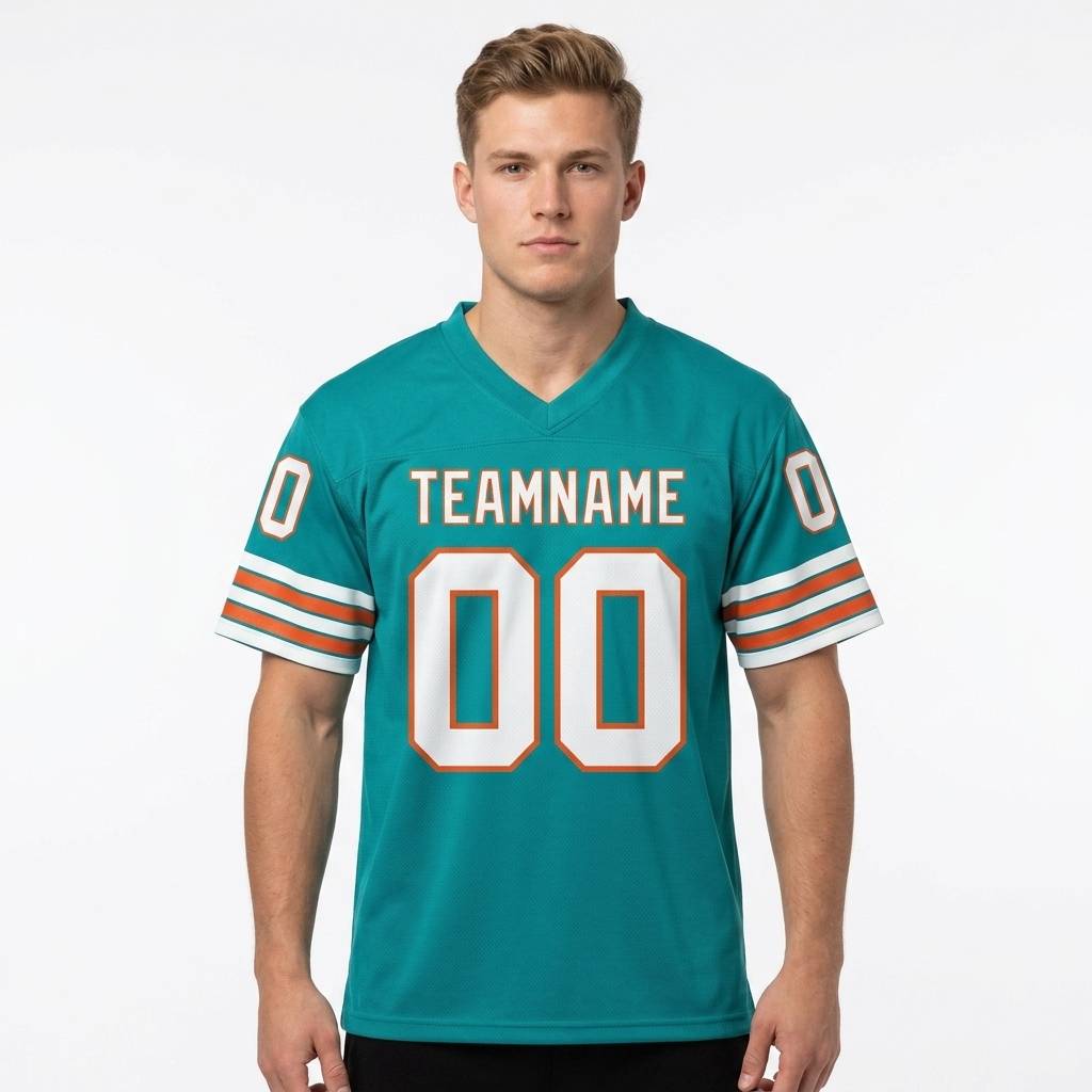 Custom Aqua & White/Red Classic Football Jersey