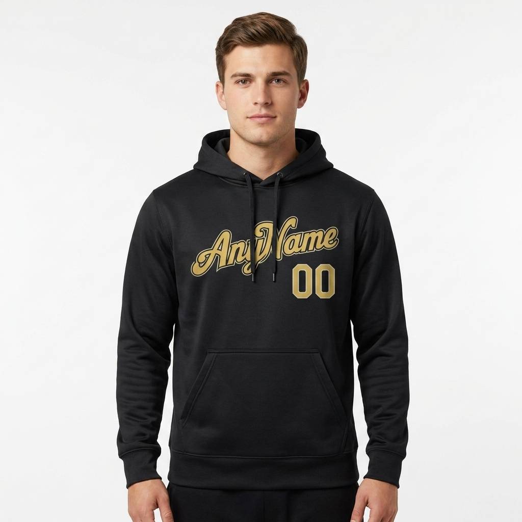 Custom Black & Gold/Grey Pullover Sports Sweatshirt Hoodie