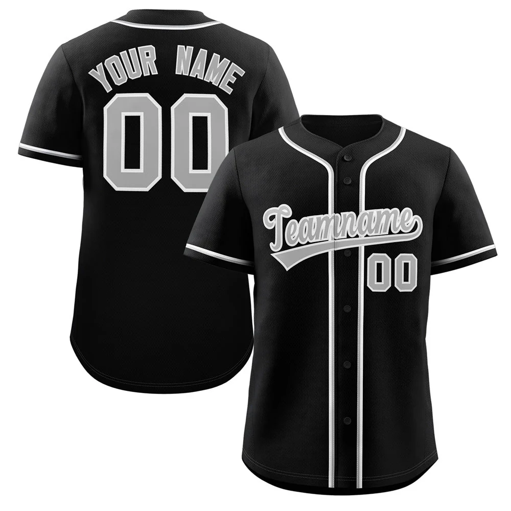 Custom Black Grey-White Classic Style Authentic Baseball Jersey