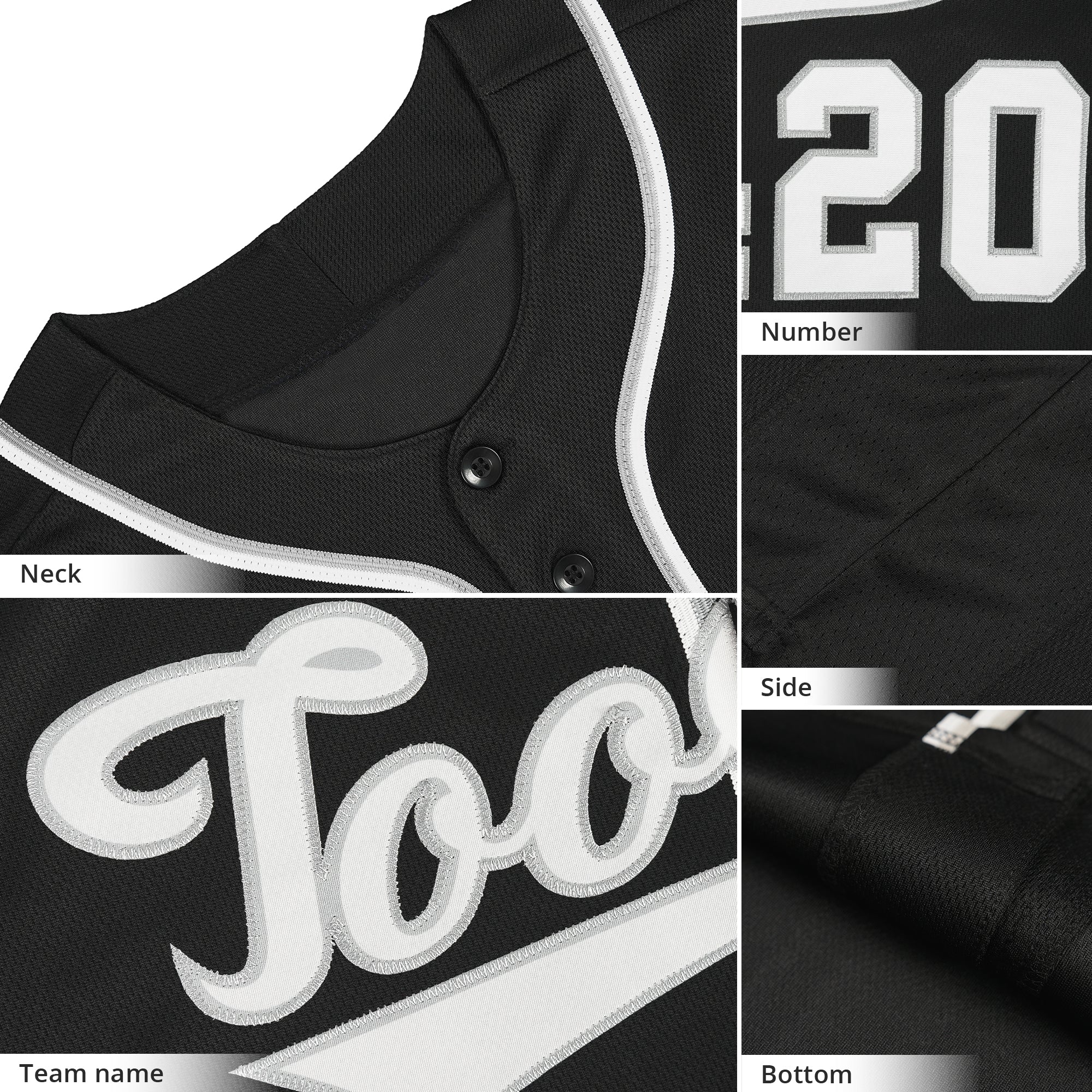 Custom Black Grey-White Classic Style Authentic Baseball Jersey