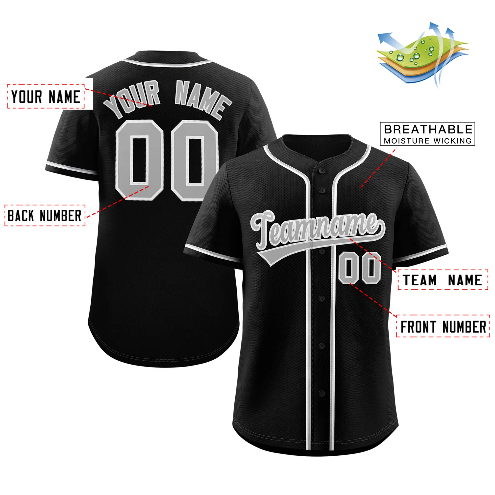 Custom Black Grey-White Classic Style Authentic Baseball Jersey