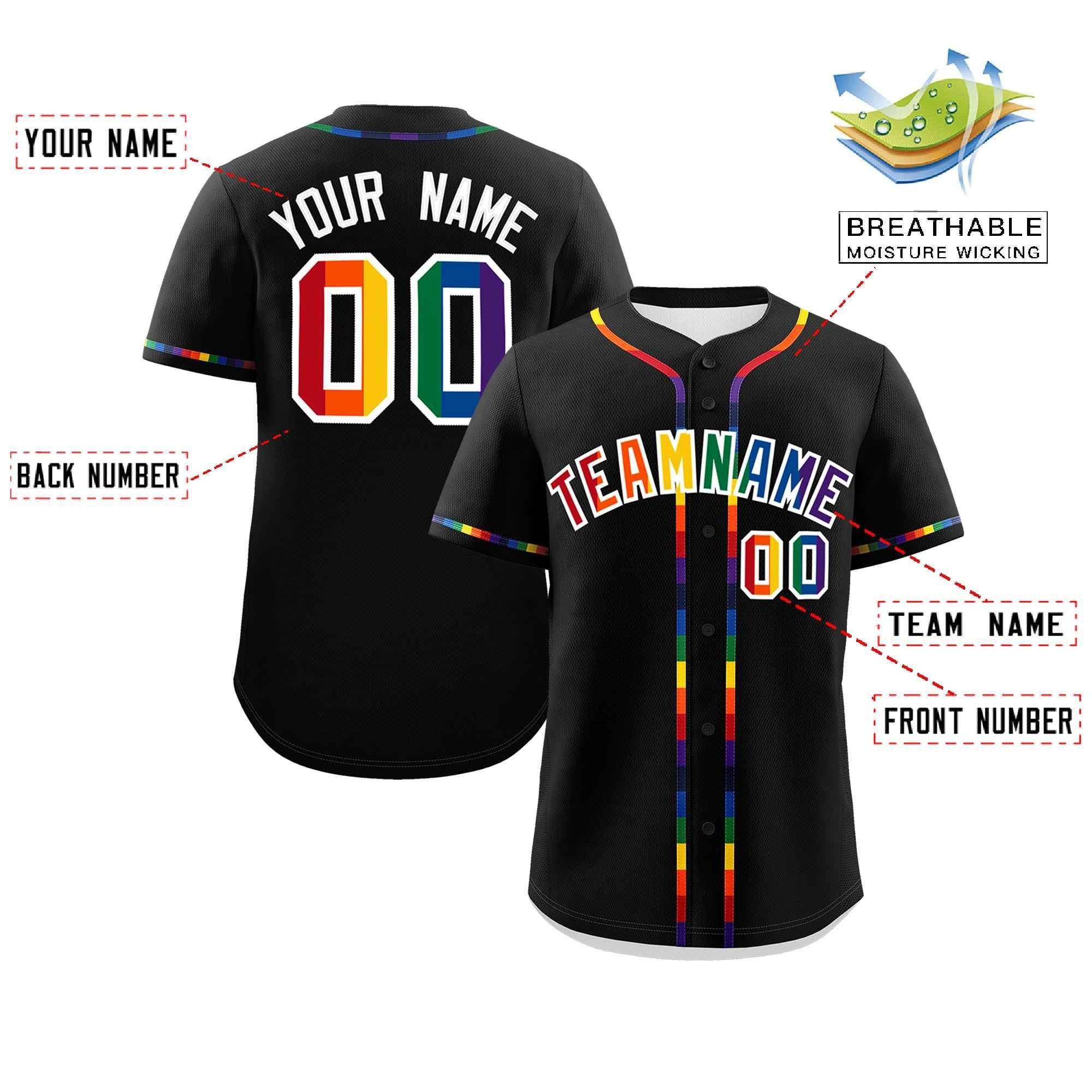 Custom Black Rainbow For Pride Month Classic Style Baseball Jersey