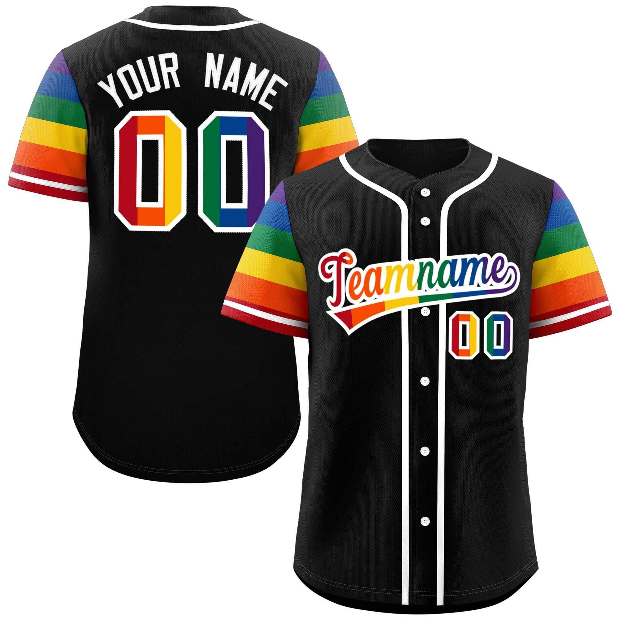 Custom Black Rainbow For Pride Month Raglan Sleeves  Baseball Jersey