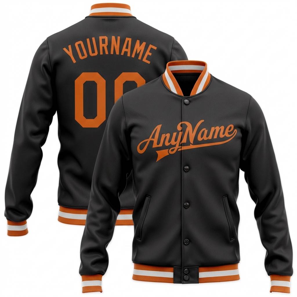 Custom Black & Orange/White Full-Snap Raglan Sleeve Fleece Jacket