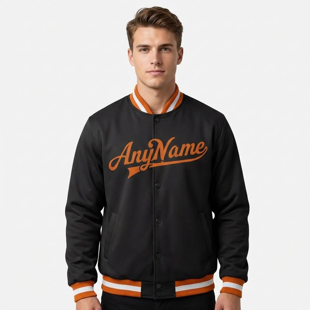 Custom Black & Orange/White Full-Snap Raglan Sleeve Fleece Jacket