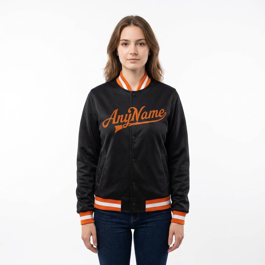 Custom Black & Orange/White Full-Snap Raglan Sleeve Fleece Jacket