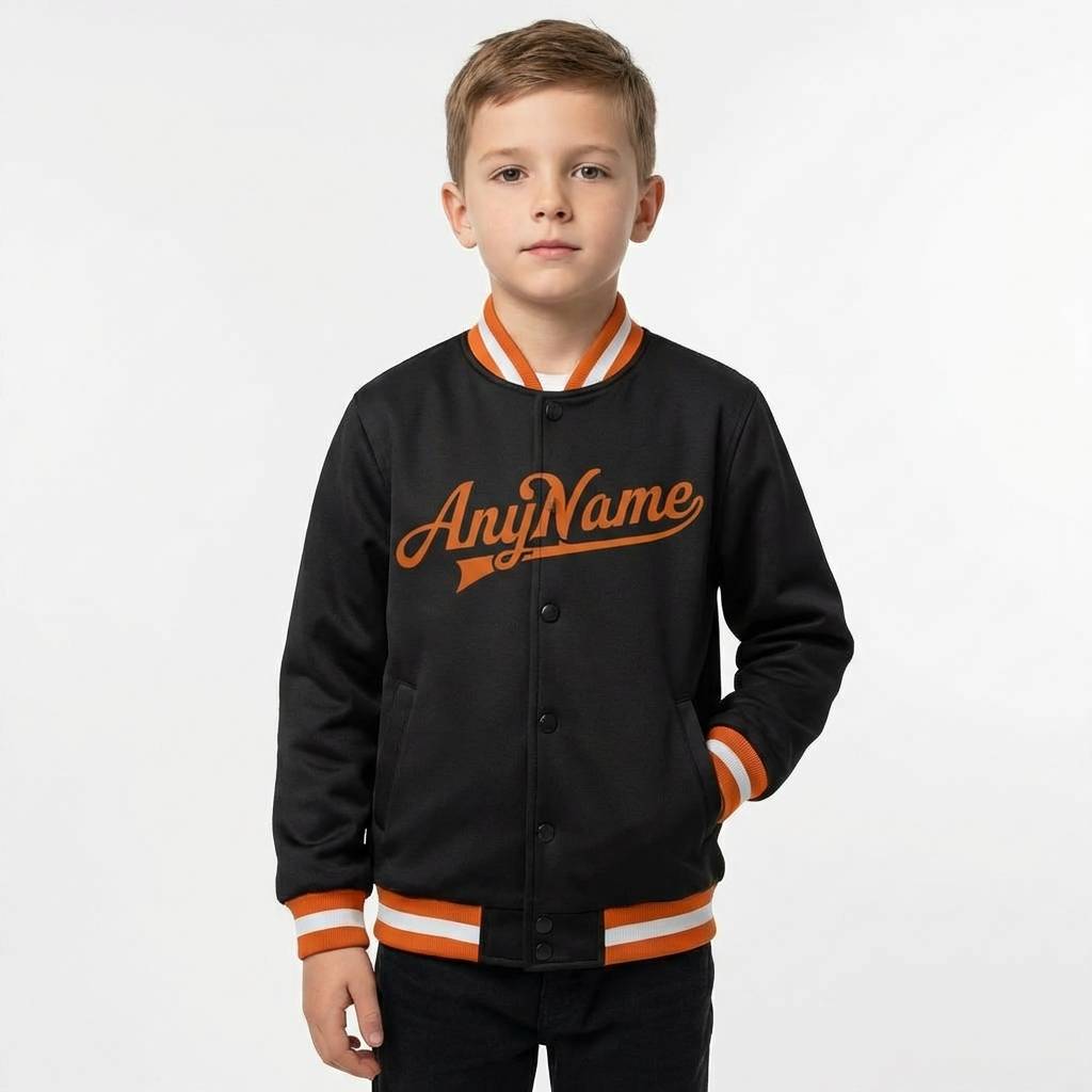 Custom Black & Orange/White Full-Snap Raglan Sleeve Fleece Jacket