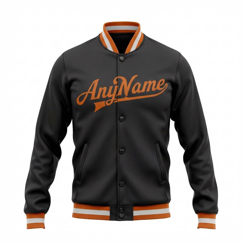 Custom Black & Orange/White Full-Snap Raglan Sleeve Fleece Jacket