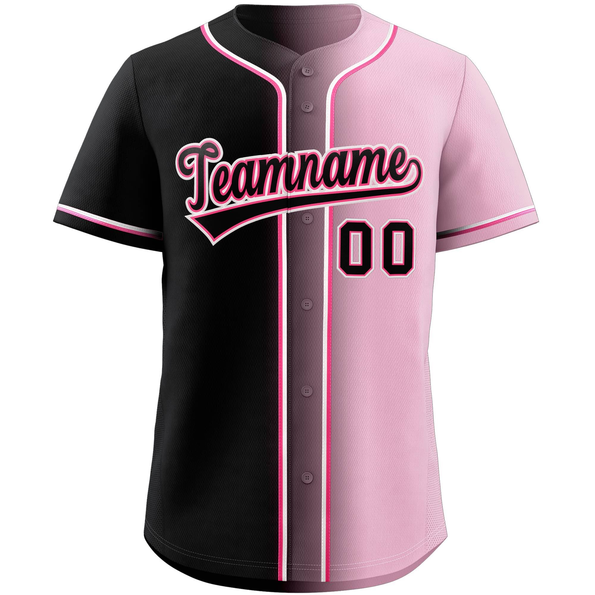 Custom Black & Pink/White Gradient Fashion Baseball Jersey