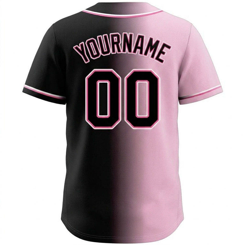 Custom Black & Pink/White Gradient Fashion Baseball Jersey