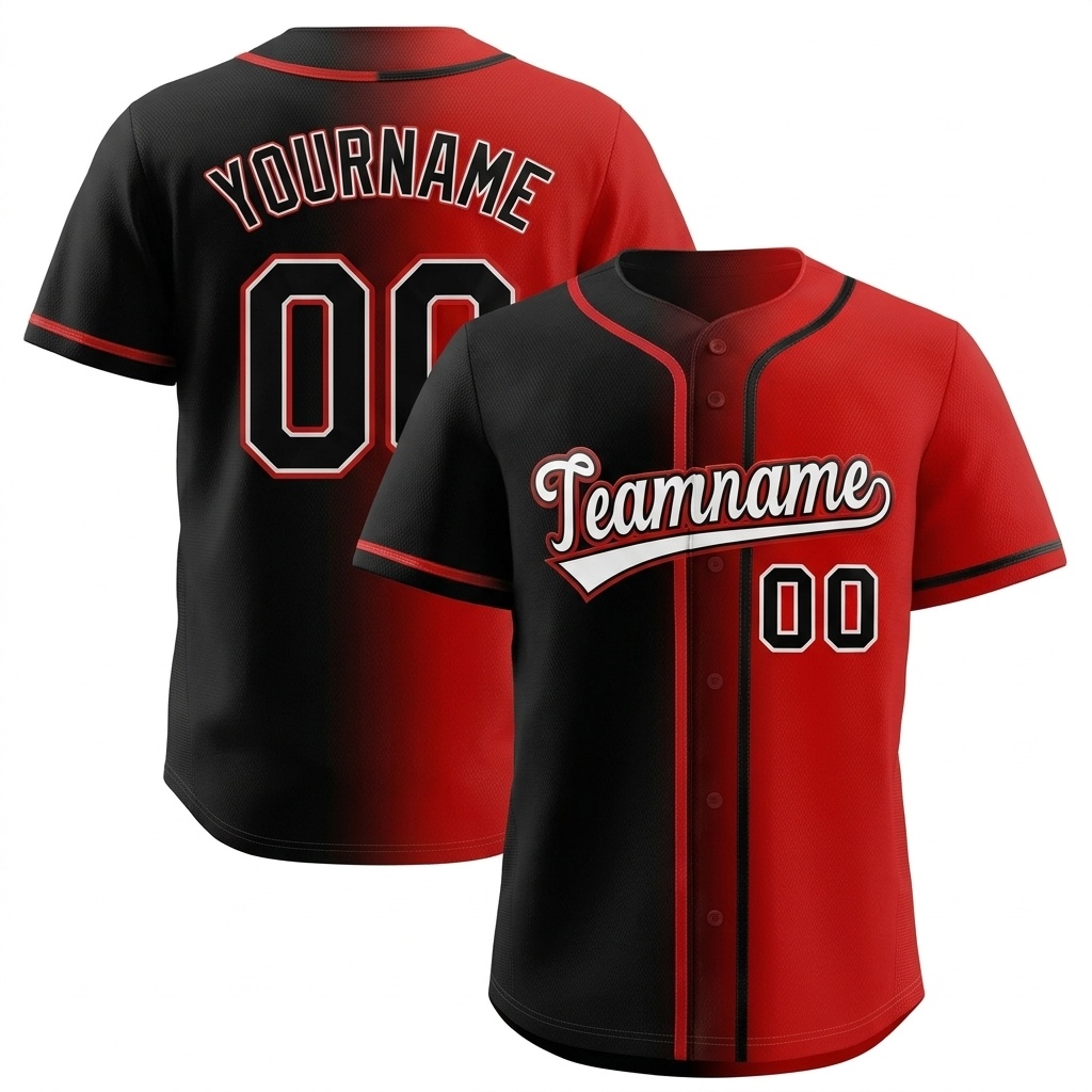 Custom Black & Red/White Gradient Fashion Baseball Jersey