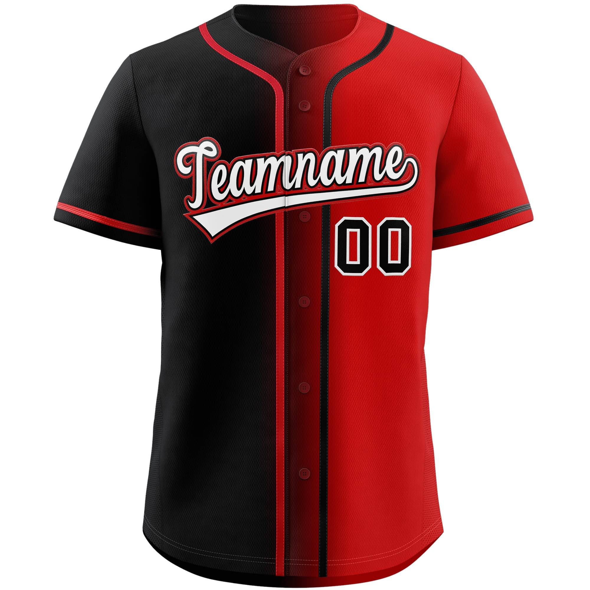 Custom Black & Red/White Gradient Fashion Baseball Jersey
