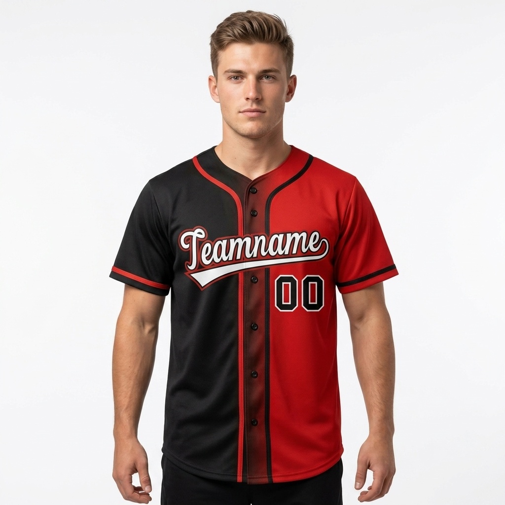 Custom Black & Red/White Gradient Fashion Baseball Jersey