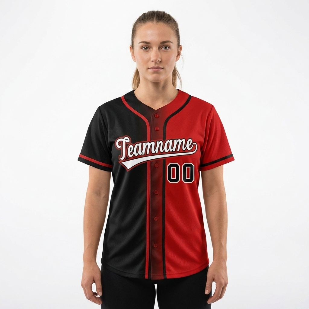 Custom Black & Red/White Gradient Fashion Baseball Jersey
