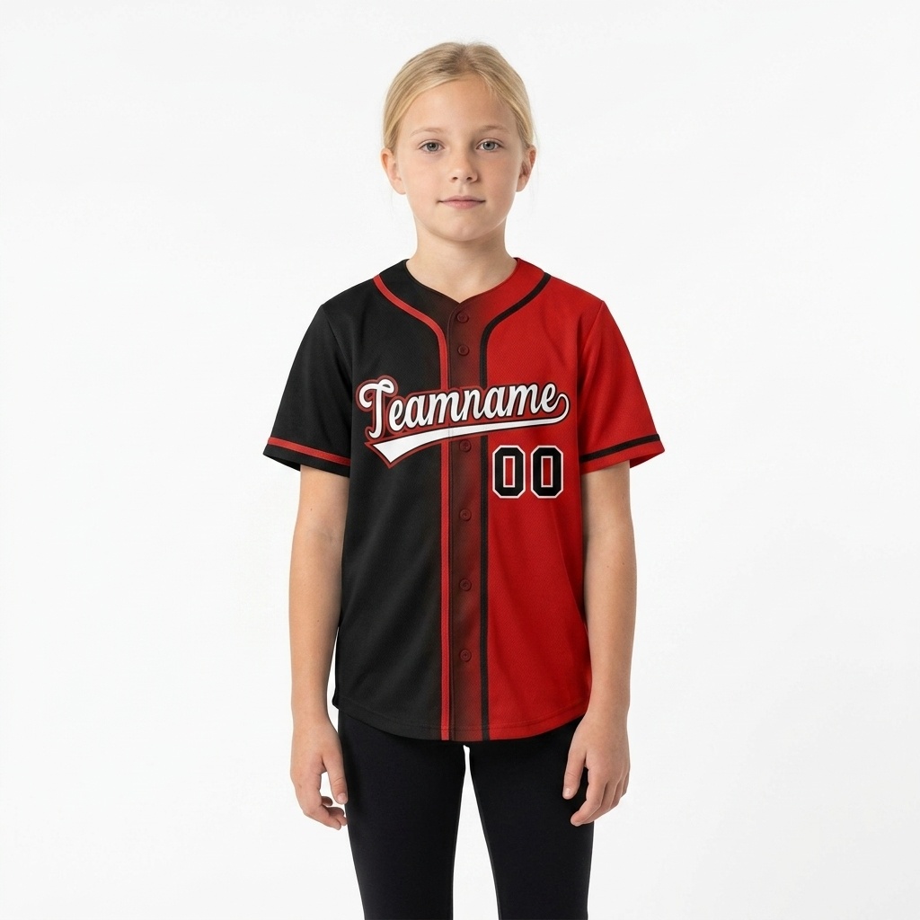 Custom Black & Red/White Gradient Fashion Baseball Jersey