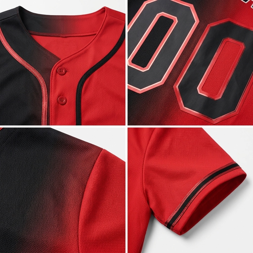 Custom Black & Red/White Gradient Fashion Baseball Jersey