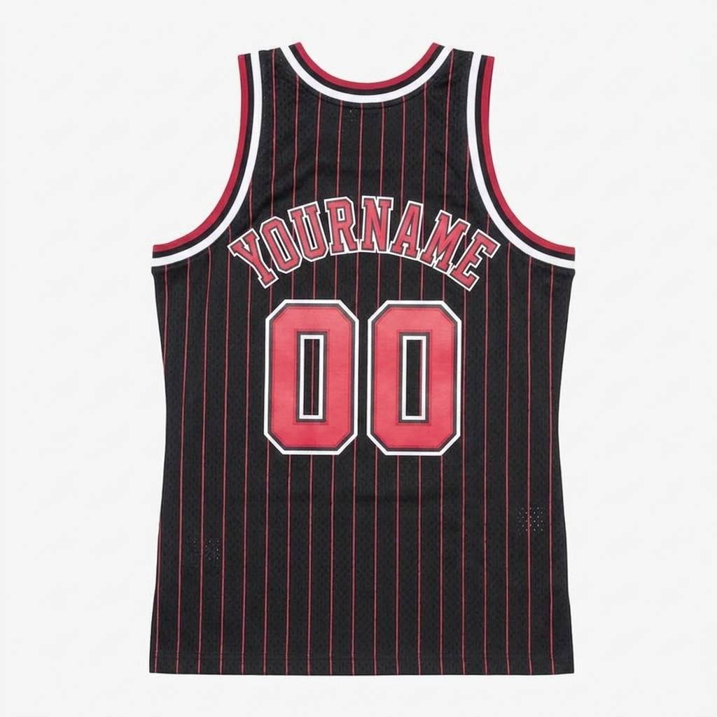 Custom Black & White/Red Basketball Classic Jersey