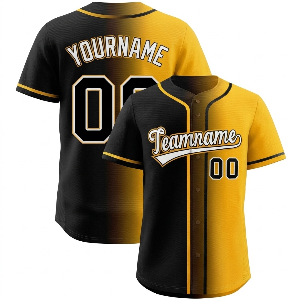 Custom Black & Yellow/White Gradient Fashion Baseball Jersey