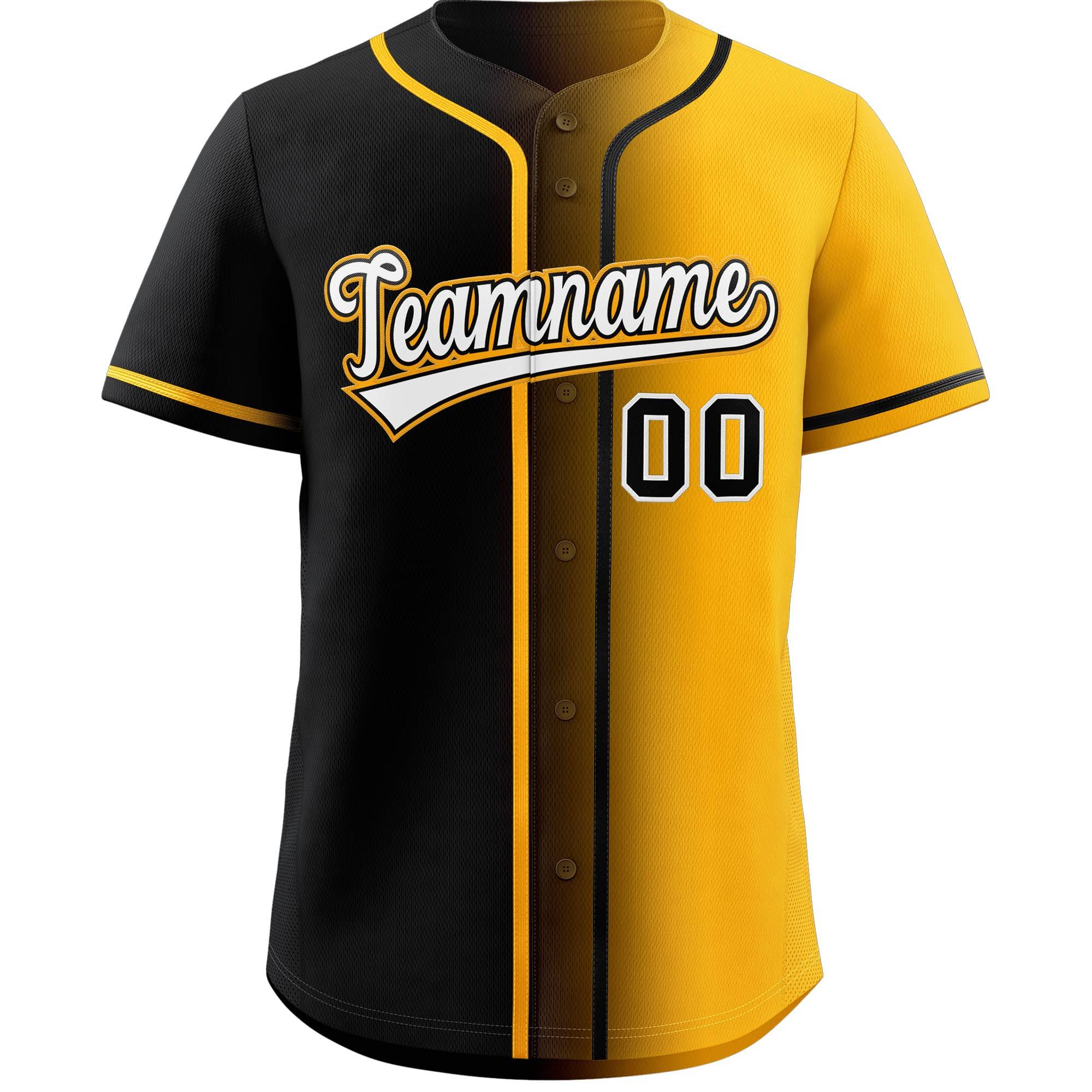 Custom Black & Yellow/White Gradient Fashion Baseball Jersey