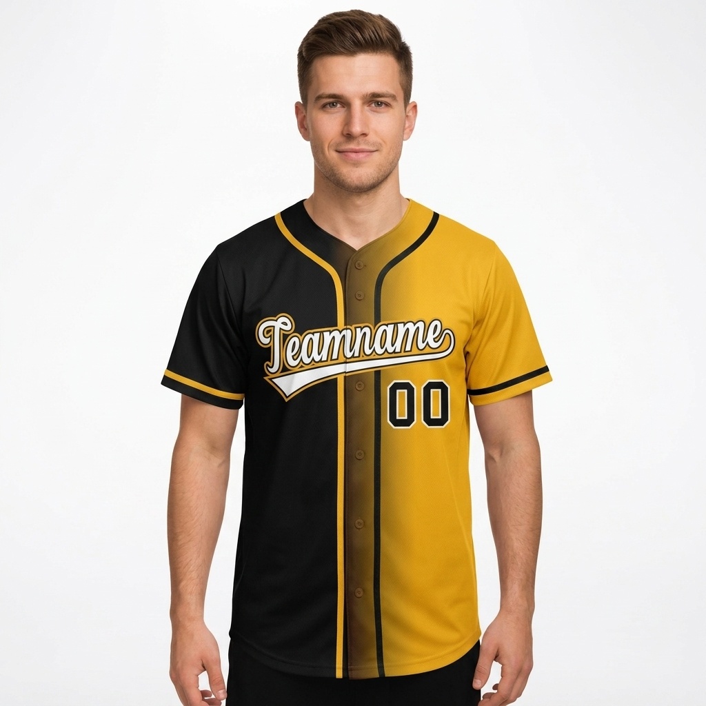 Custom Black & Yellow/White Gradient Fashion Baseball Jersey