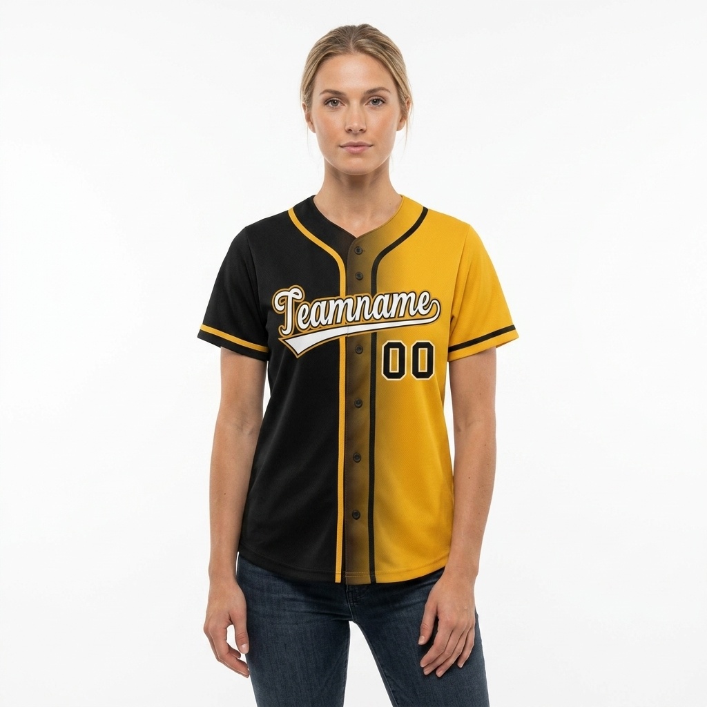 Custom Black & Yellow/White Gradient Fashion Baseball Jersey