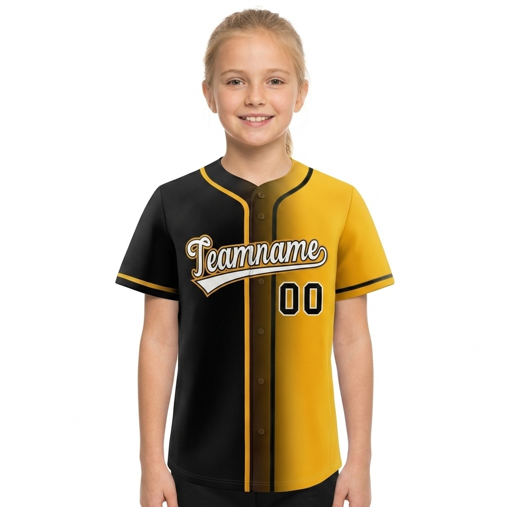 Custom Black & Yellow/White Gradient Fashion Baseball Jersey