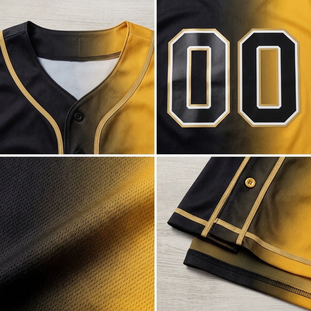 Custom Black & Yellow/White Gradient Fashion Baseball Jersey