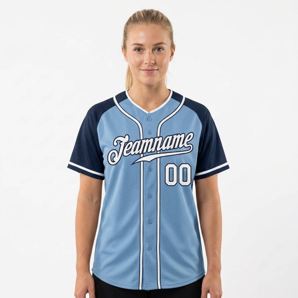 Custom Blue & White/Navy Raglan Sleeves Baseball Jersey