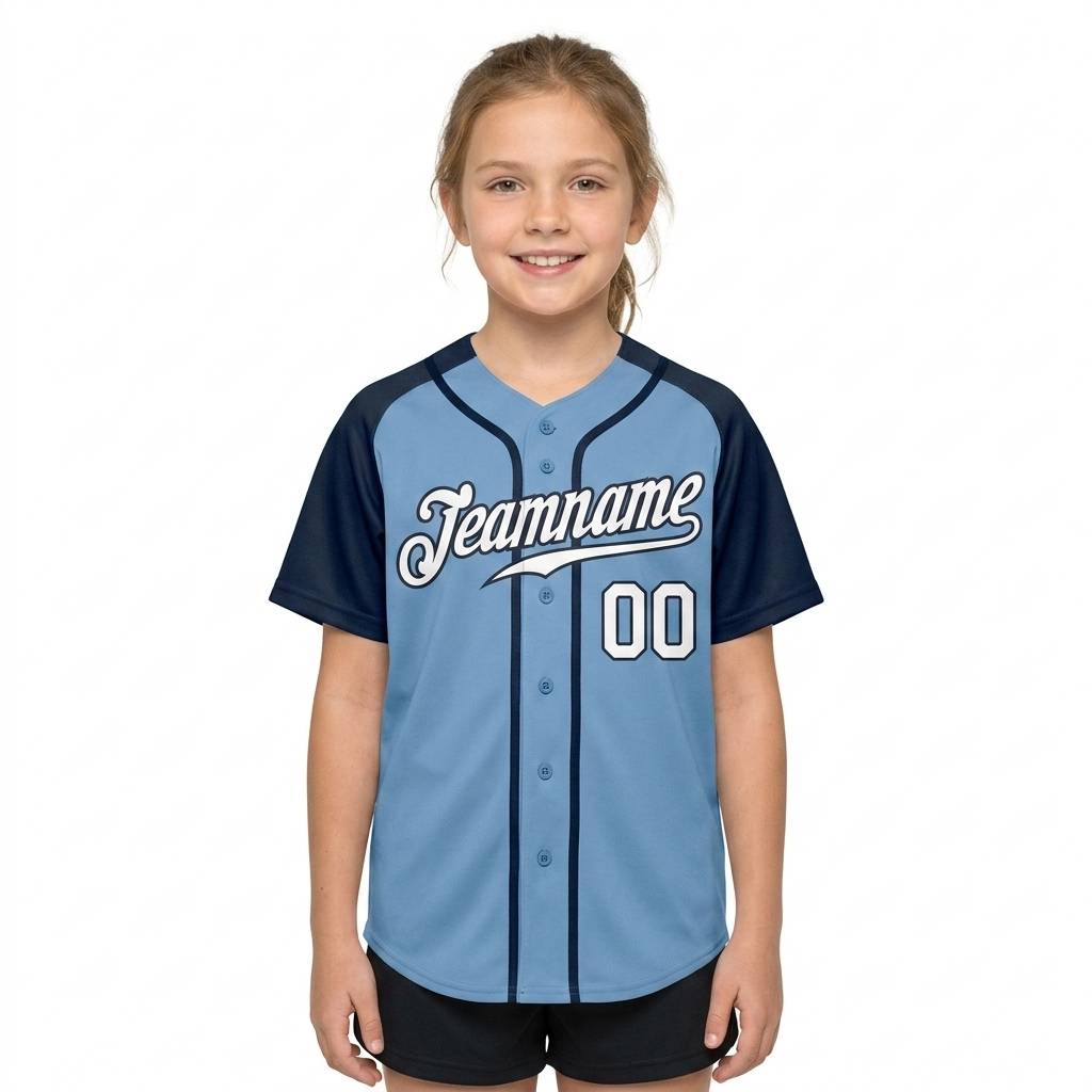 Custom Blue & White/Navy Raglan Sleeves Baseball Jersey