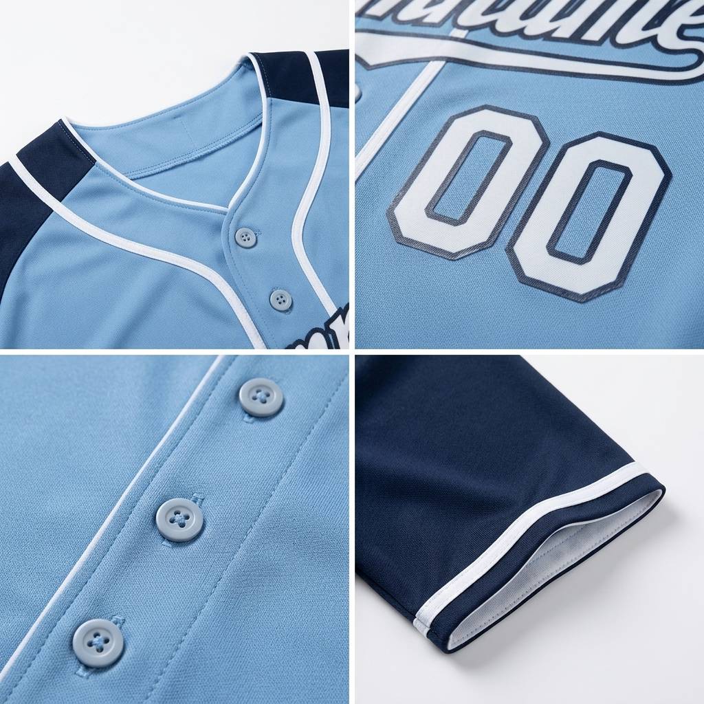 Custom Blue & White/Navy Raglan Sleeves Baseball Jersey