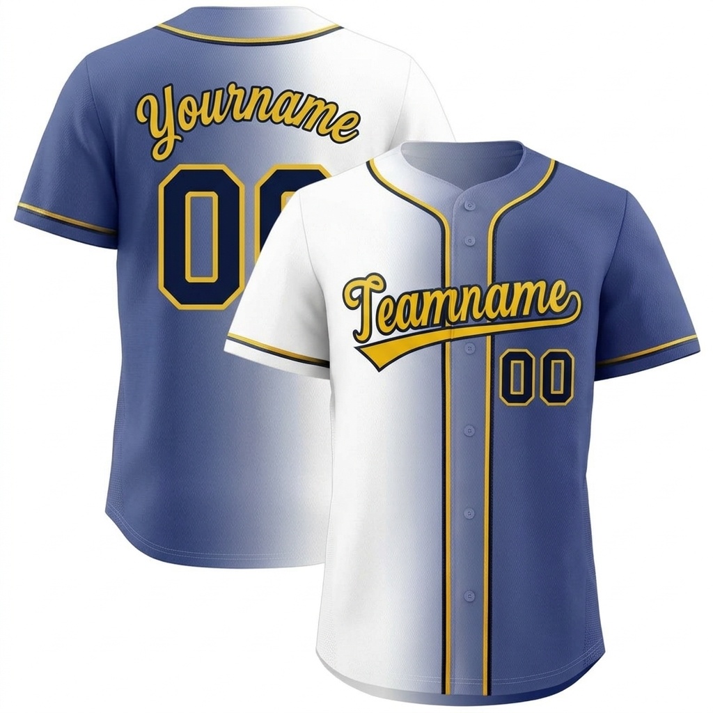 Custom Blue & White/Yellow Gradient Fashion Baseball Jersey