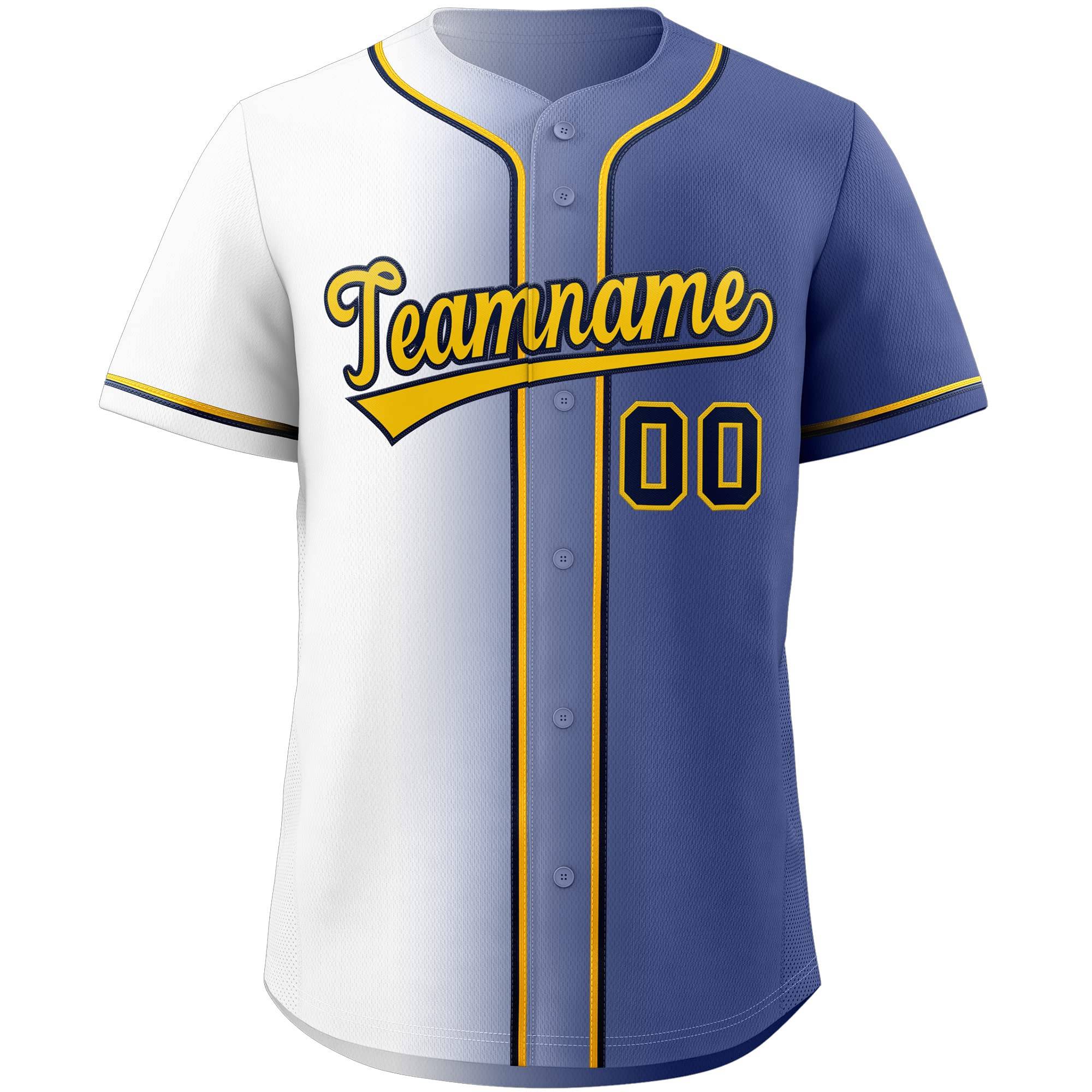 Custom Blue & White/Yellow Gradient Fashion Baseball Jersey