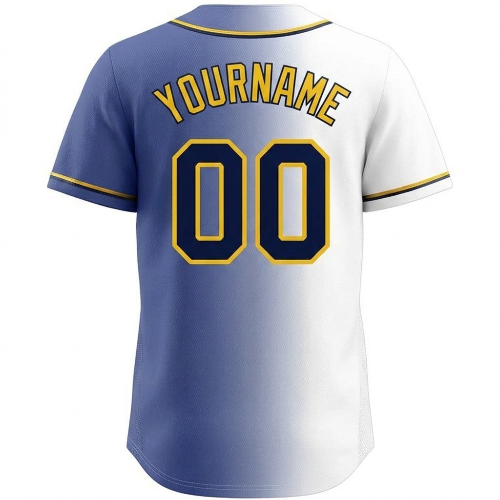 Custom Blue & White/Yellow Gradient Fashion Baseball Jersey