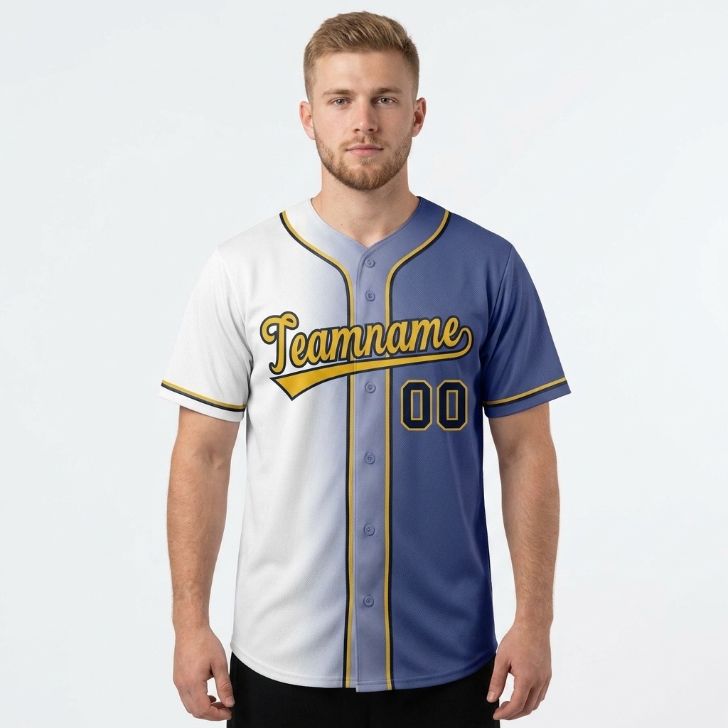 Custom Blue & White/Yellow Gradient Fashion Baseball Jersey