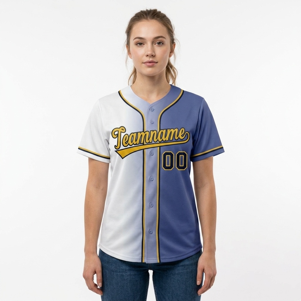 Custom Blue & White/Yellow Gradient Fashion Baseball Jersey