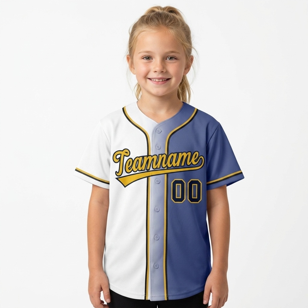 Custom Blue & White/Yellow Gradient Fashion Baseball Jersey