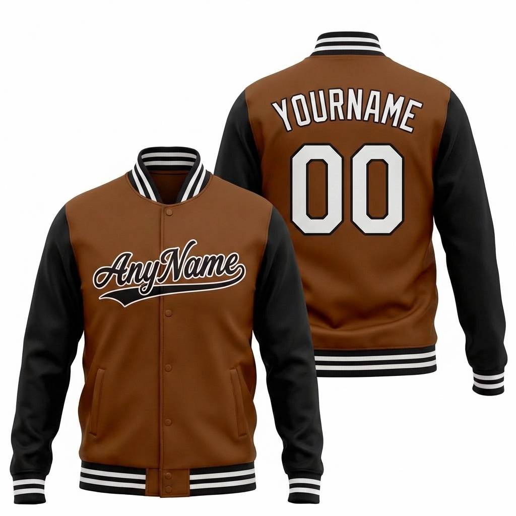Custom Brown & Black/White Full-Snap Raglan Sleeve Fleece Jacket