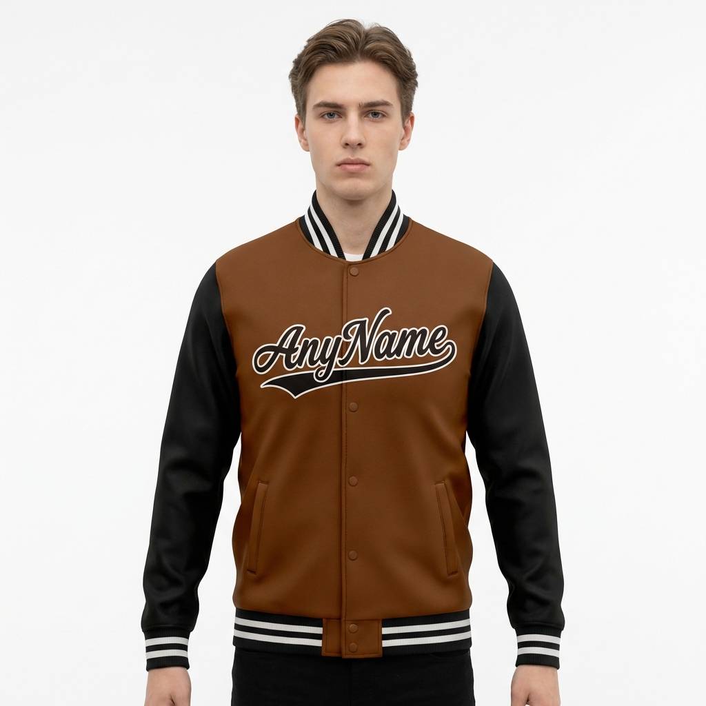 Custom Brown & Black/White Full-Snap Raglan Sleeve Fleece Jacket