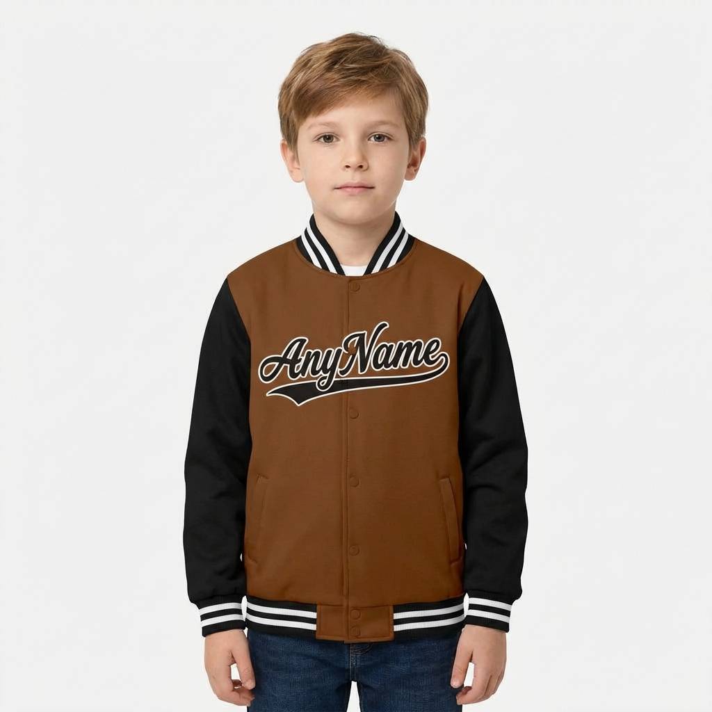 Custom Brown & Black/White Full-Snap Raglan Sleeve Fleece Jacket