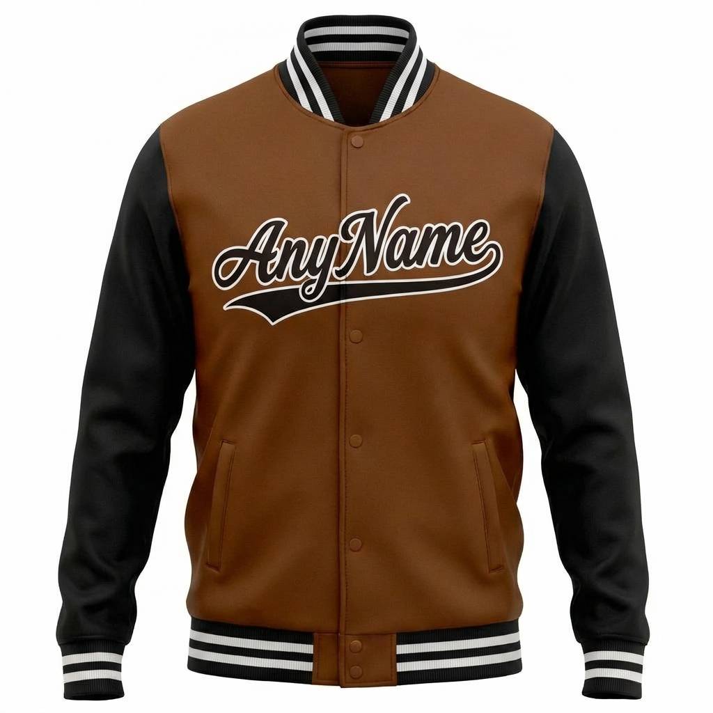 Custom Brown & Black/White Full-Snap Raglan Sleeve Fleece Jacket