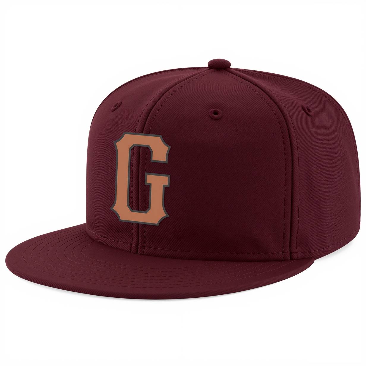 Custom Burgundy & Beige/Grey Stitched Adjustable Snapback Hat