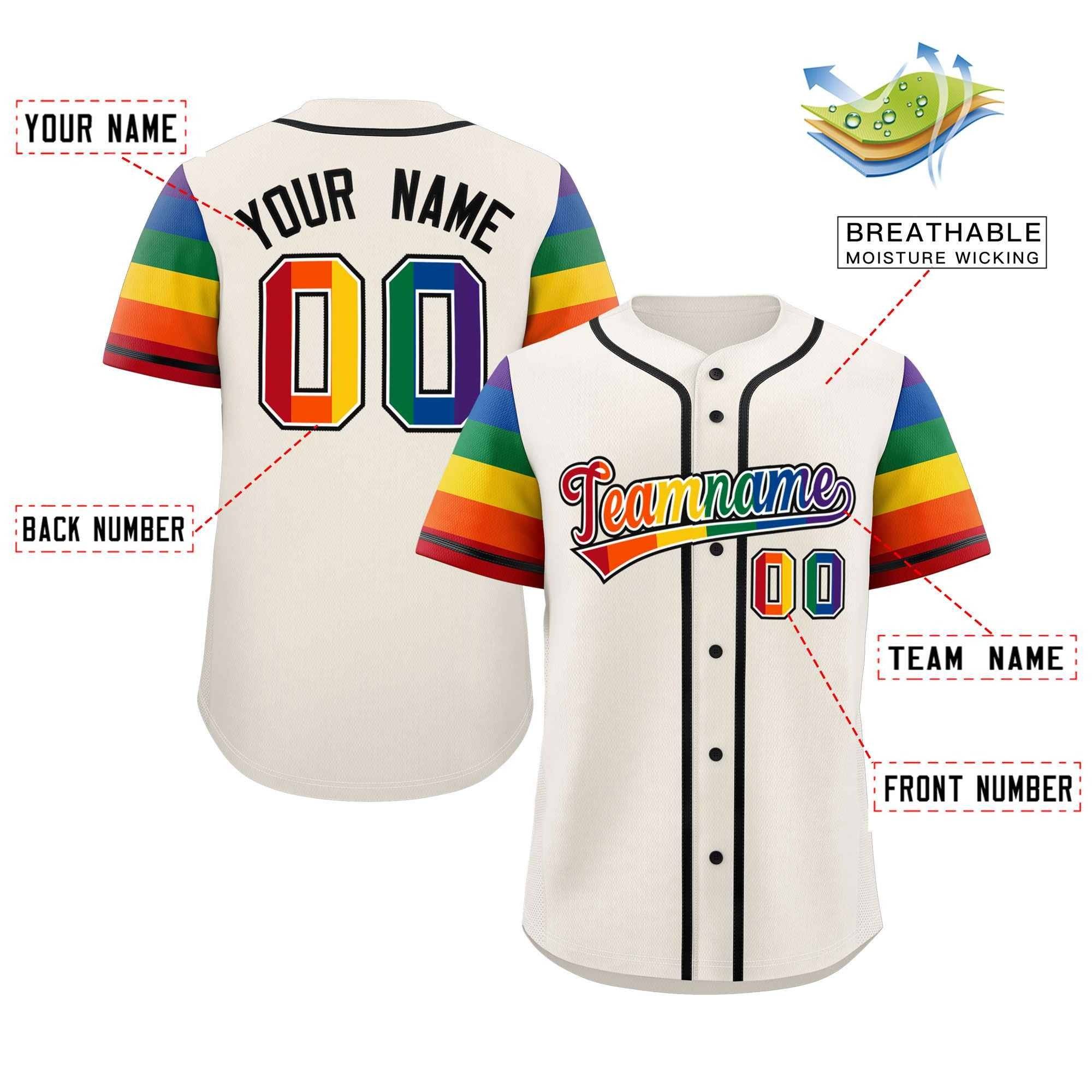 Custom Cream Rainbow For Pride Month Raglan Sleeves  Baseball Jersey