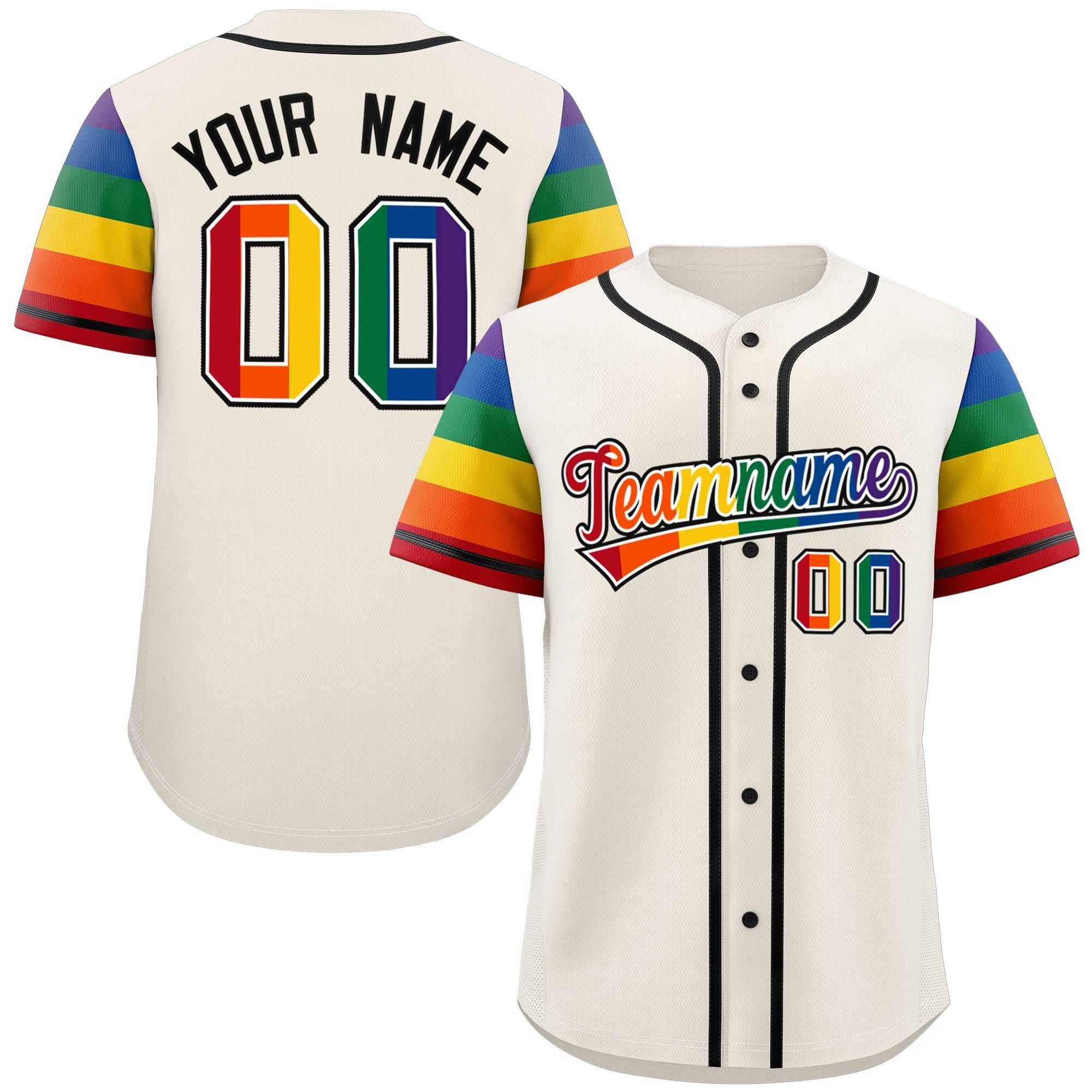 Custom Cream Rainbow For Pride Month Raglan Sleeves  Baseball Jersey