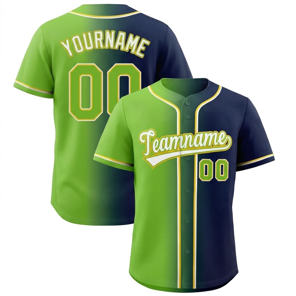 Custom Green & Navy/White Gradient Fashion Baseball Jersey